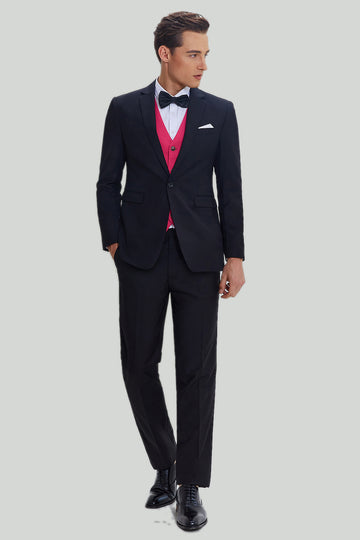 Noir Rose 2 Pièces Revers Encoché Costumes Hommes